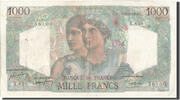 France 1000 Francs Banknote, 1 000 F 1945-1950 ''Minerve et Hercule'' -