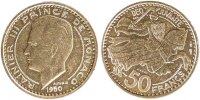 Monaco 50 Francs Coin, Aluminium-Bronze, Gadoury:141 -