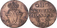 Denmark Skilling Christian VII, Copper, KM:616.1 -