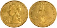 French Somaliland 20 Francs Coin, Paris, Aluminum-Bronze -
