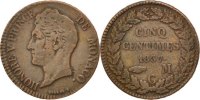 Monaco 5 Centimes, Cinq Coin, Honore V, Copper -