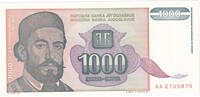 Yugoslavia 1000 Dinara Banknote, KM:140a -