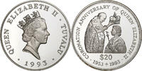 Tuvalu 20 Dollars Elizabeth II, British Royal Mint, Silver -