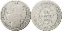 France 50 Centimes Coin, Cérès, Paris, Silver, KM:834.1 -