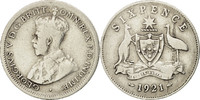 Australia Sixpence Coin, George V, Melbourne, Silver, KM:25 -