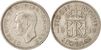 Great Britain 6 Pence Coin, George VI, Silver, KM:852 -