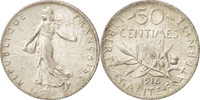 France 50 Centimes Coin, Semeuse, Paris, Silver, KM:854 -