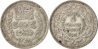 Tunisia 5 Francs Coin, Ahmad Pasha Bey, Paris, Silver, KM:264 -