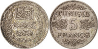Tunisia 5 Francs Coin, Ahmad Pasha Bey, Paris, Silver, KM:261 -