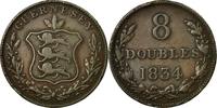 Guernsey 8 Doubles Coin, Copper, KM:3 -