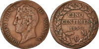 Monaco 5 Centimes, Cinq Coin, Honore V, Copper -