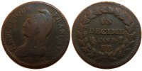 France Decime Coin, Dupré, Strasbourg, Bronze, Gadoury:187a -