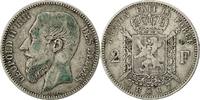 Belgium 2 Francs, 2 Frank Coin, Leopold II, Silver, KM:30.1 -