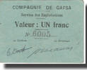 Tunisia 1 Franc Banknote, GAFSA, valeur faciale, 1916-02-10 -