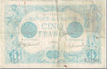 France 5 Francs Bleu, 1916-04-05, Fayette:2.38, KM:70 -