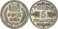 Tunisia 5 Francs Coin, Ahmad Pasha Bey, Paris, Silver, KM:261 -