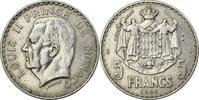 Monaco 5 Francs Coin, Louis II, Aluminum, KM:122 -
