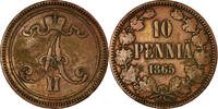Finland 10 Pennia Coin, Alexander II, Copper, KM:5.1 -