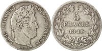 France 5 Francs Coin, Louis-Philippe, Paris, Silver -
