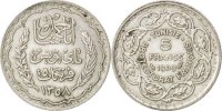 Tunisia 5 Francs Coin, Ahmad Pasha Bey, Paris, Silver, KM:264 -