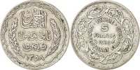 Tunisia 5 Francs Coin, Ahmad Pasha Bey, Paris, Silver, KM:264 -