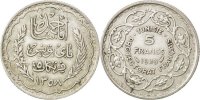 Tunisia 5 Francs Coin, Ahmad Pasha Bey, Paris, Silver, KM:264 -