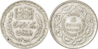 Tunisia 5 Francs Coin, Ahmad Pasha Bey, Paris, Silver, KM:264 -