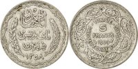Tunisia 5 Francs Coin, Ahmad Pasha Bey, Paris, Silver, KM:264 -
