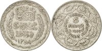 Tunisia 5 Francs Coin, Ahmad Pasha Bey, Paris, Silver, KM:264 -