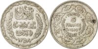Tunisia 5 Francs Coin, Ahmad Pasha Bey, Paris, Silver, KM:264 -