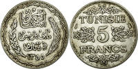 Tunisia 5 Francs Coin, Ahmad Pasha Bey, Paris, Silver, KM:261 -