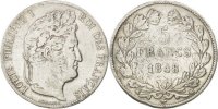 France 5 Francs Coin, Louis-Philippe, Strasbourg, Silver -