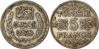Tunisia 5 Francs Coin, Ahmad Pasha Bey, Paris, Silver, KM:261 -