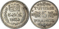 Tunisia 5 Francs Coin, Ahmad Pasha Bey, Paris, Silver, KM:261 -