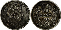 France 25 Centimes Coin, Louis-Philippe, Rouen, Silver -