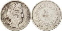 France 25 Centimes Coin, Louis-Philippe, Rouen, Silver -