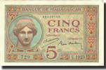 Madagascar 5 Francs 1937 Banknote, KM:35 UNZ- 551.82 元  ＋  41.42 元 运费