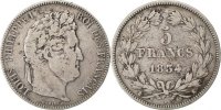 France 5 Francs Coin, Louis-Philippe, Bordeaux, Silver -