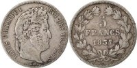 France 5 Francs Coin, Louis-Philippe, Rouen, Silver -