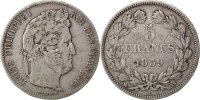 France 5 Francs Coin, Louis-Philippe, Rouen, Silver -