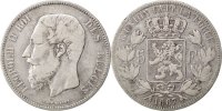 Belgium 5 Francs, 5 Frank Coin, Leopold II, Silver, KM:24 -