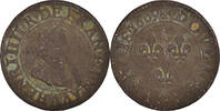 France Double Tournois Coin, Henri IV, Paris, Copper -