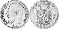 Belgium 2 Francs, 2 Frank Coin, Leopold II, Brussels, Silver -