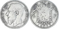 Belgium 2 Francs, 2 Frank Coin, Leopold II, Brussels, Silver -