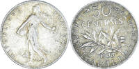 France 50 Centimes Coin, Semeuse, Paris, Silver, KM:854 -