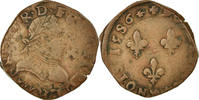 France Double Tournois Coin, Henri III, La Rochelle, Copper -