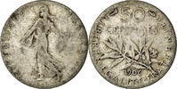 France 50 Centimes Coin, Semeuse, Paris, Silver, KM:854 -