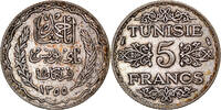 Tunisia 5 Francs Coin, Ahmad Pasha Bey, Paris, Silver -
