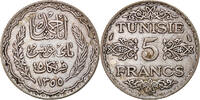 Tunisia 5 Francs Coin, Ahmad Pasha Bey, Paris, Silver -