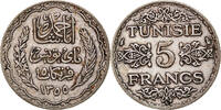 Tunisia 5 Francs Coin, Ahmad Pasha Bey, Paris, Silver -
